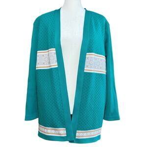 Stage 7 Cardigan‎ Sweater Women 18 Knitted Mod Fair Isle Preppy Teal 60s Vintage
